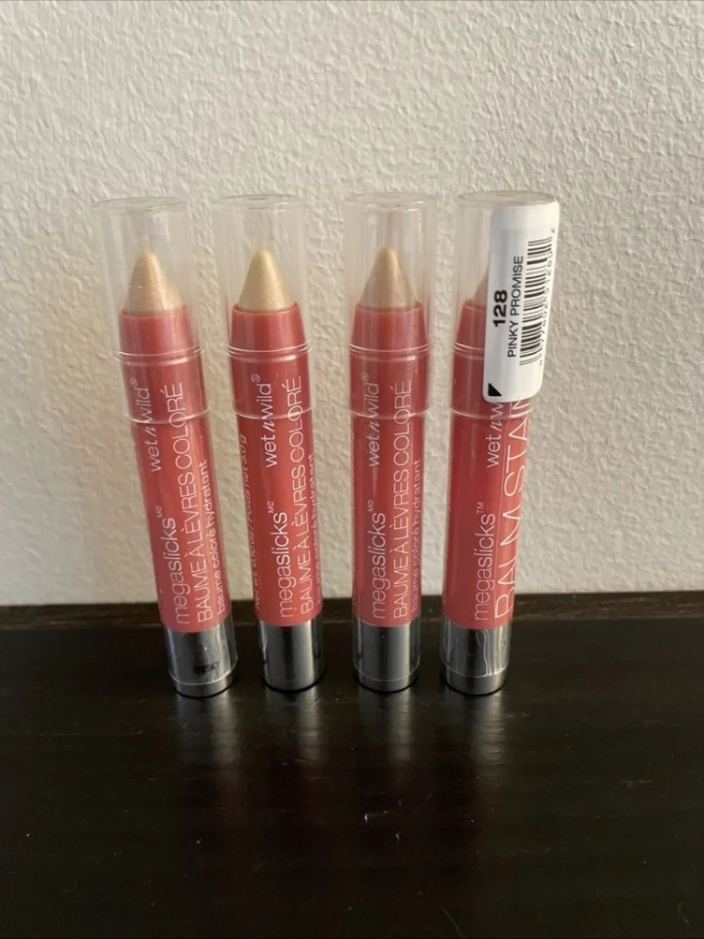 Wet n Wild Megaslicks Balm Stain Moisturizing Lip Colour # 128 PINKY PROMISE, x4